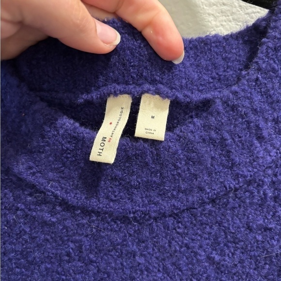 Anthropologie Moth Cold Shoulder Cut Out Sweater Blue/Purple | size M - Picture 5 of 6